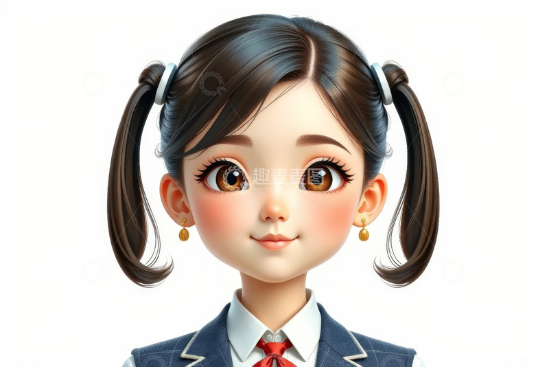 高清大图下载【趣麦麦图】双马尾女孩3D形象
