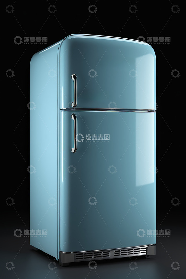 浅蓝色双门复古冰箱展示