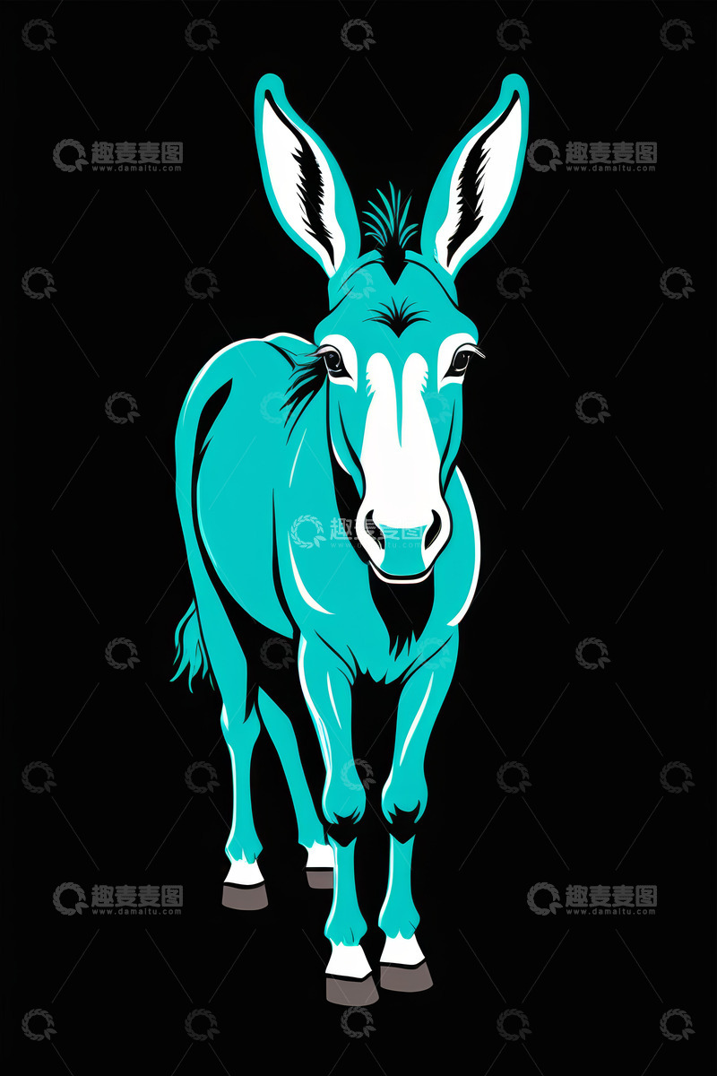 高清大图下载【趣麦麦图】蓝色毛驴插画素材