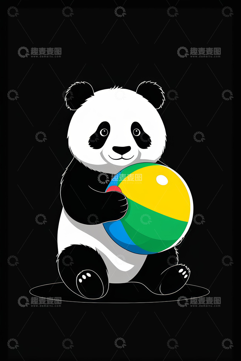 高清大图下载【趣麦麦图】卡通熊猫抱彩色球形象