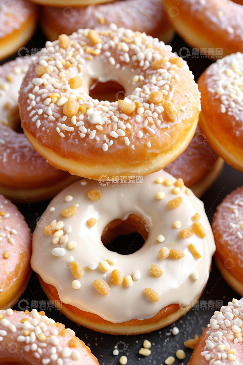 高清大图下载【趣麦麦图】堆叠摆放的美味甜甜圈