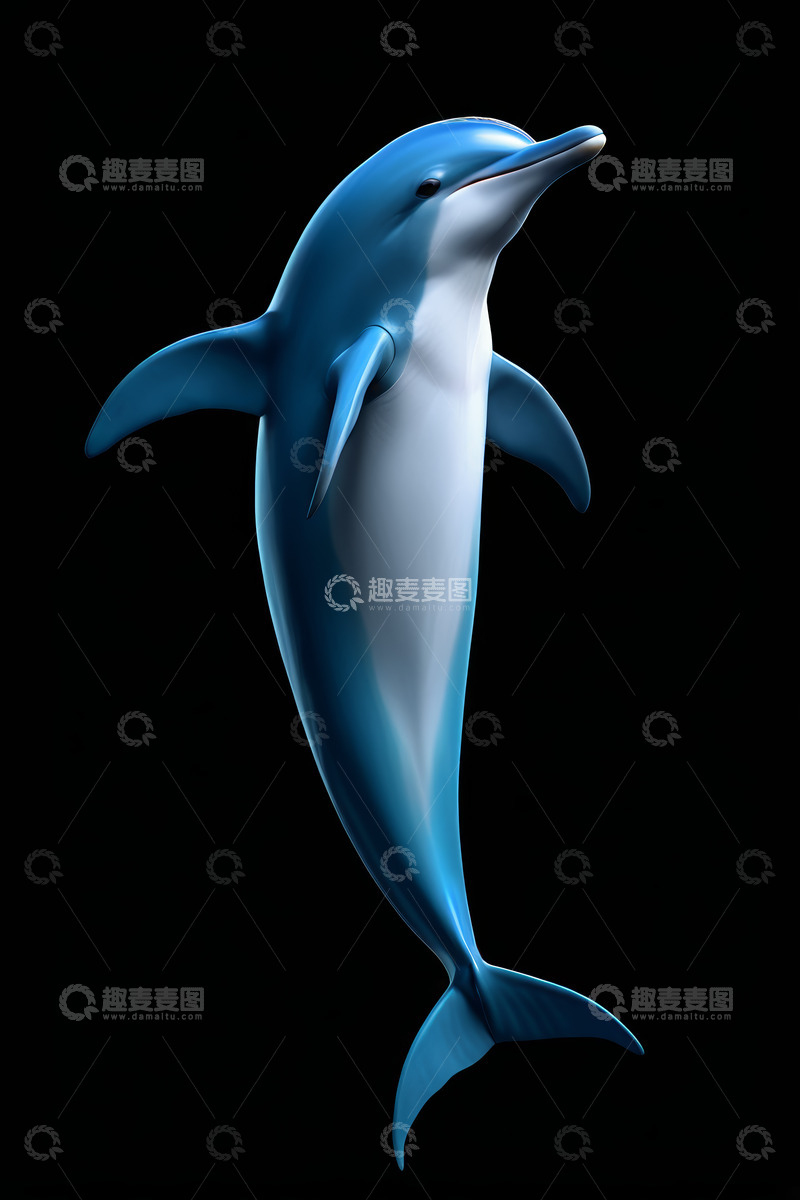 高清大图下载【趣麦麦图】蓝色海豚黑色背景素材