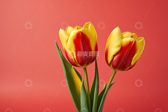 红黄相间郁金香特写