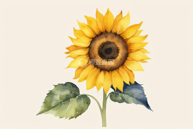 高清大图下载【趣麦麦图】水彩风格向日葵插画
