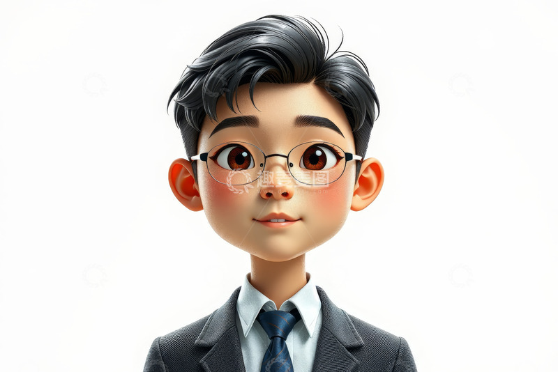 高清大图下载【趣麦麦图】卡通男孩穿西装戴眼镜肖像