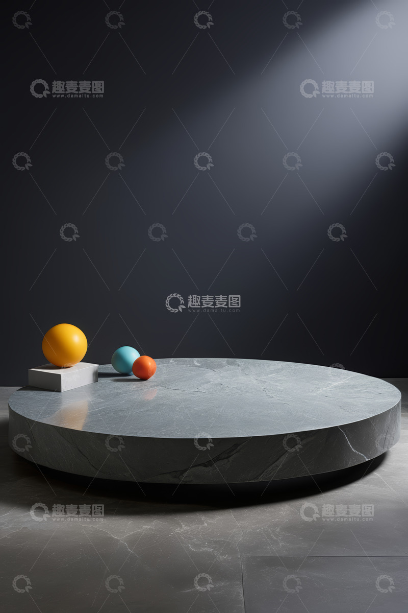 高清大图下载【趣麦麦图】灰色圆台及彩色球体展示场景