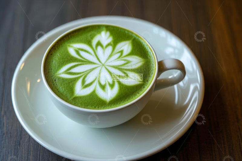 高清大图下载【趣麦麦图】木桌上的抹茶拉花咖啡