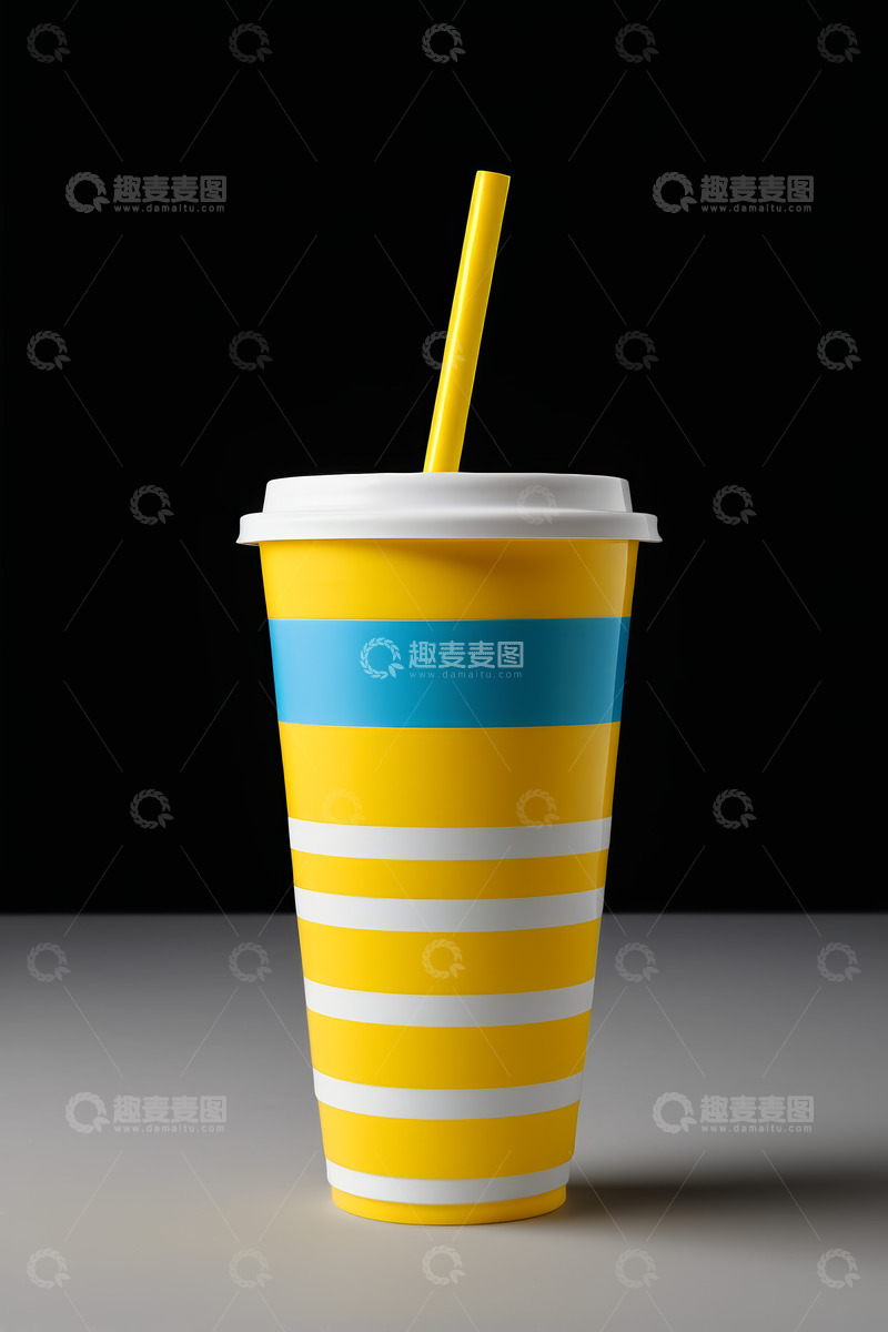 高清大图下载【趣麦麦图】彩色条纹纸杯配黄色吸管