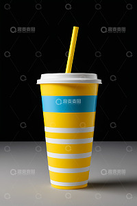 彩色条纹纸杯配黄色吸管