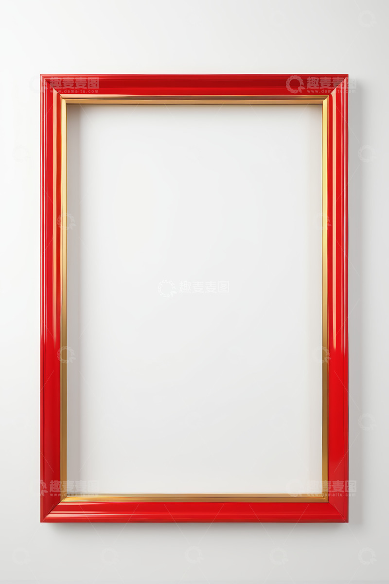 高清大图下载【趣麦麦图】红色金边相框挂于白墙