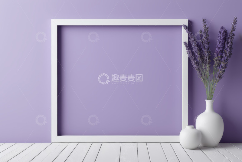 高清大图下载【趣麦麦图】紫色背景白色相框与花瓶素材