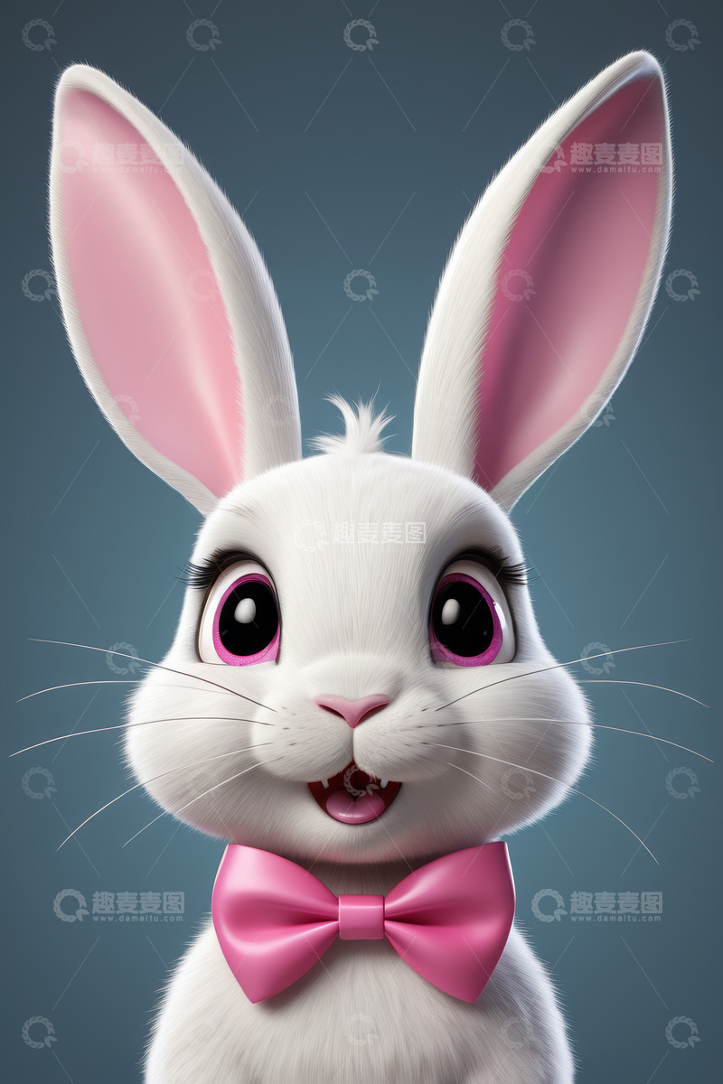 高清大图下载【趣麦麦图】戴粉色领结的卡通兔子形象