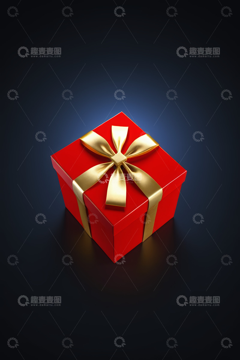 高清大图下载【趣麦麦图】红色礼品盒配金色丝带