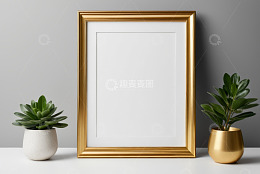 金色相框搭配绿植装饰画面