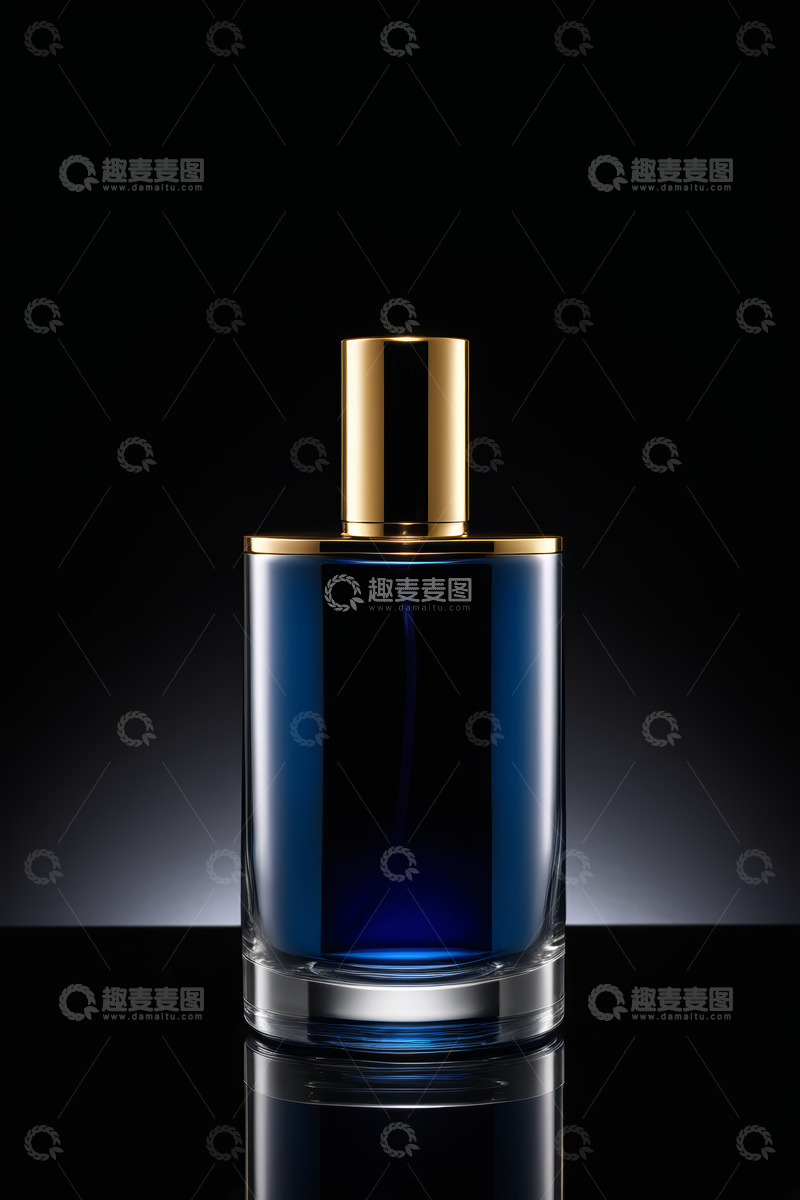 高清大图下载【趣麦麦图】蓝色玻璃香水瓶特写