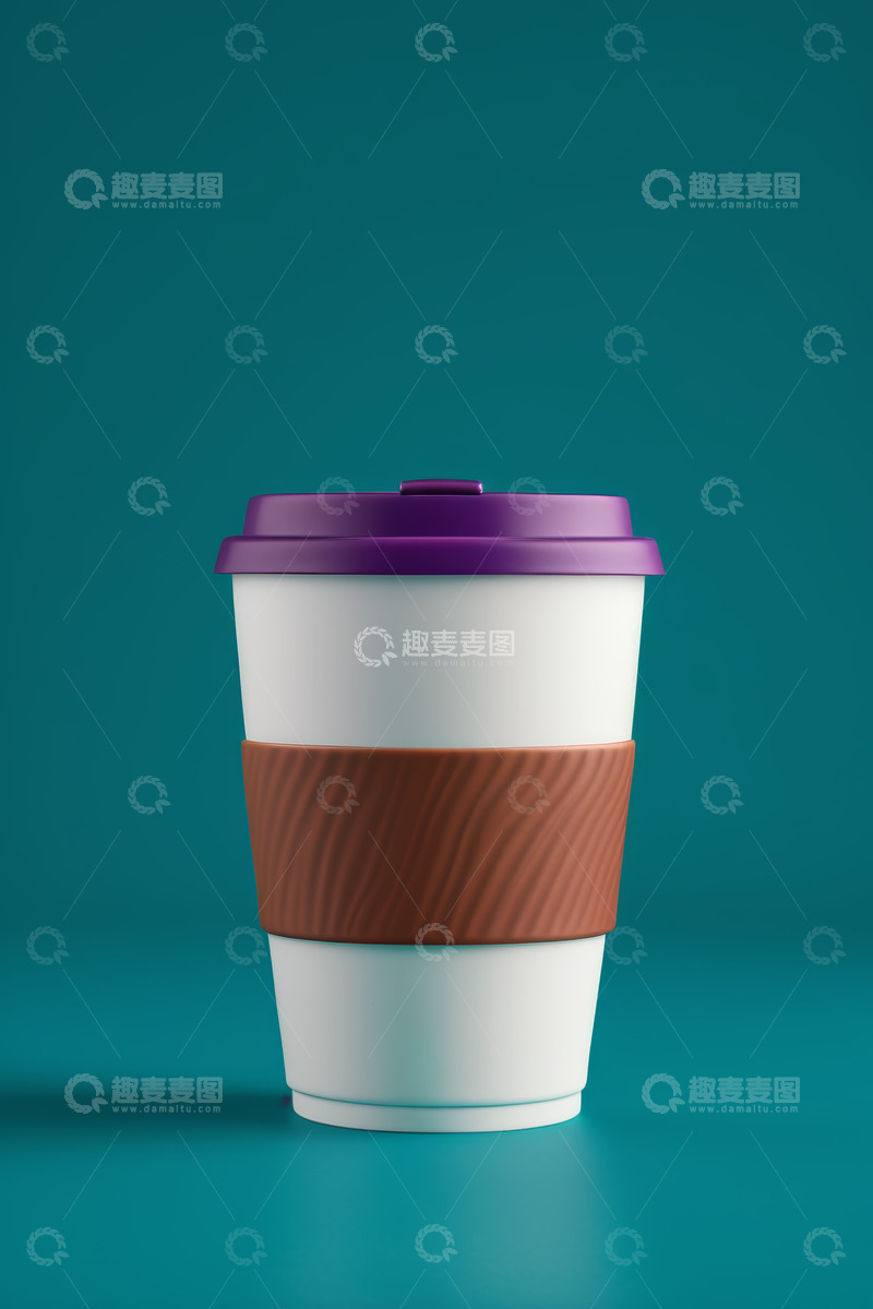高清大图下载【趣麦麦图】带紫色盖白色咖啡杯