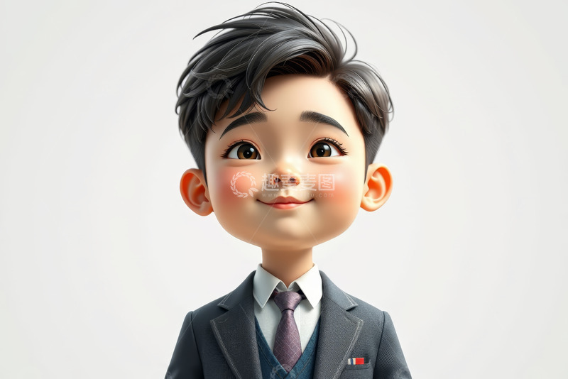 高清大图下载【趣麦麦图】卡通小男孩穿西装微笑特写