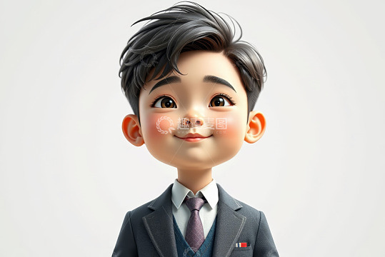 卡通小男孩穿西装微笑特写