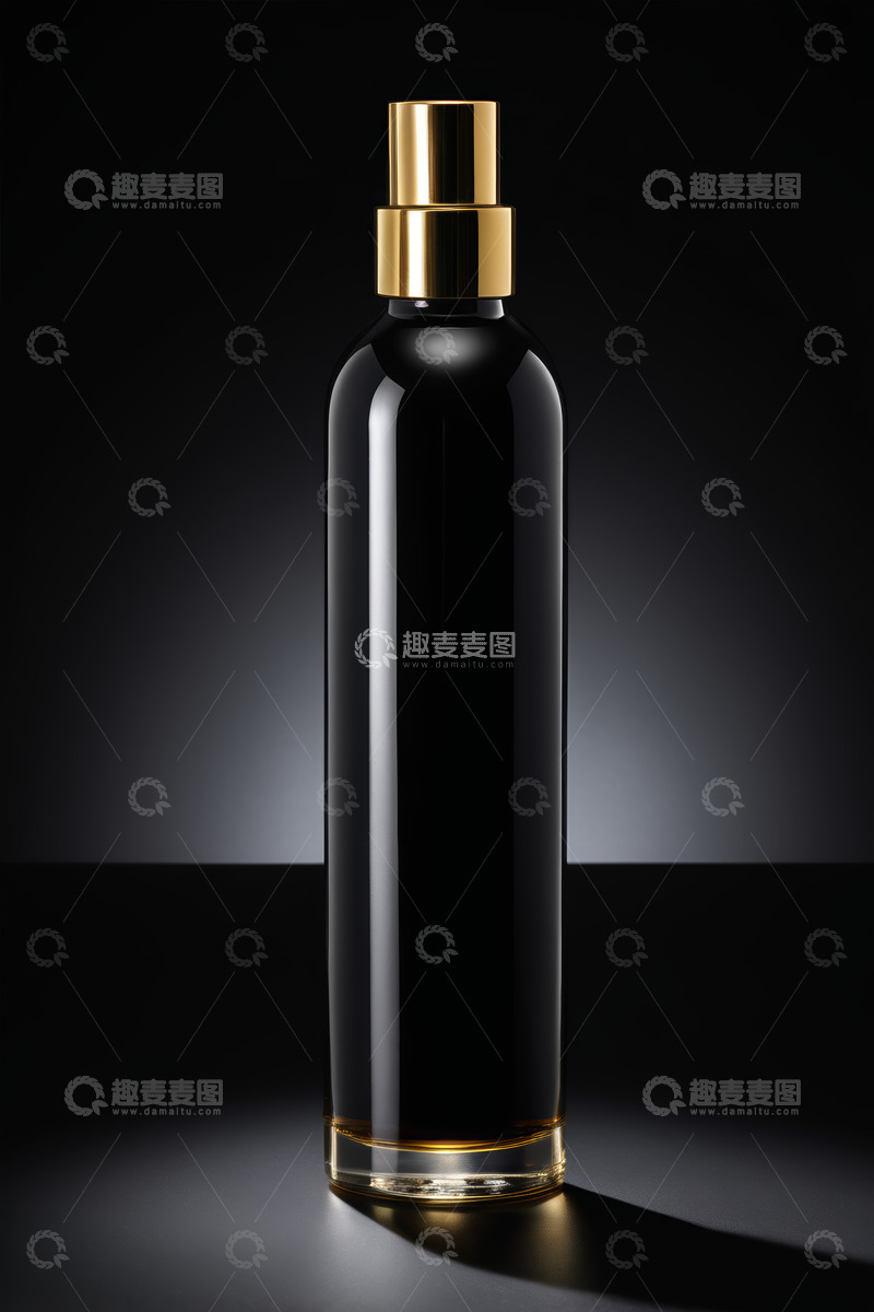 高清大图下载【趣麦麦图】黑色玻璃化妆品瓶特写