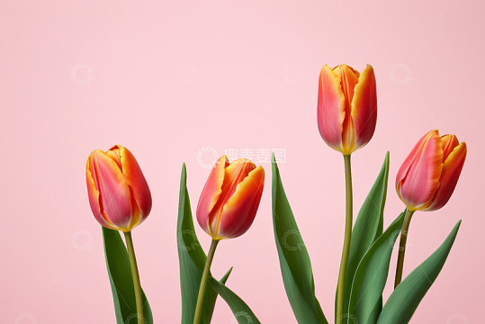 粉色背景下的红色郁金香