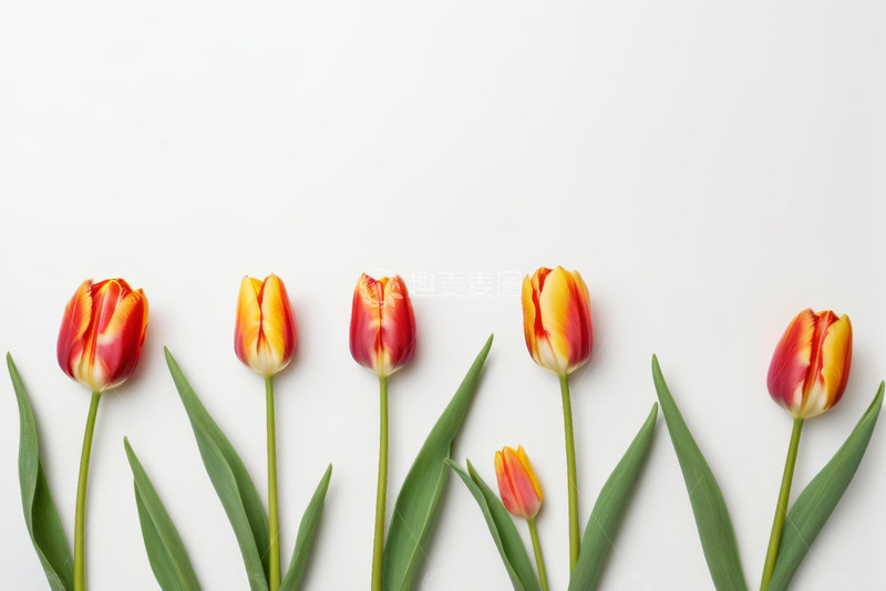 高清大图下载【趣麦麦图】白色背景上的红黄郁金香