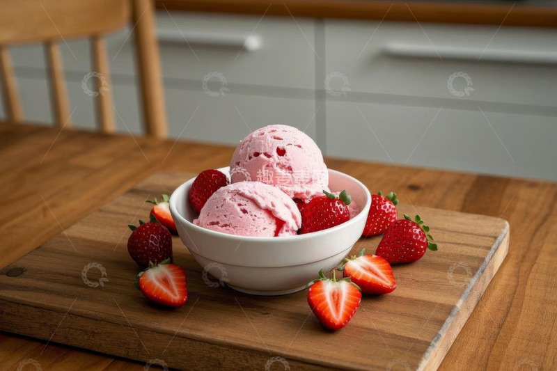 高清大图下载【趣麦麦图】碗装草莓冰淇淋与草莓摆盘