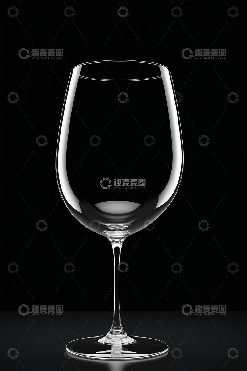 高清大图下载【趣麦麦图】黑色背景下的透明高脚酒杯