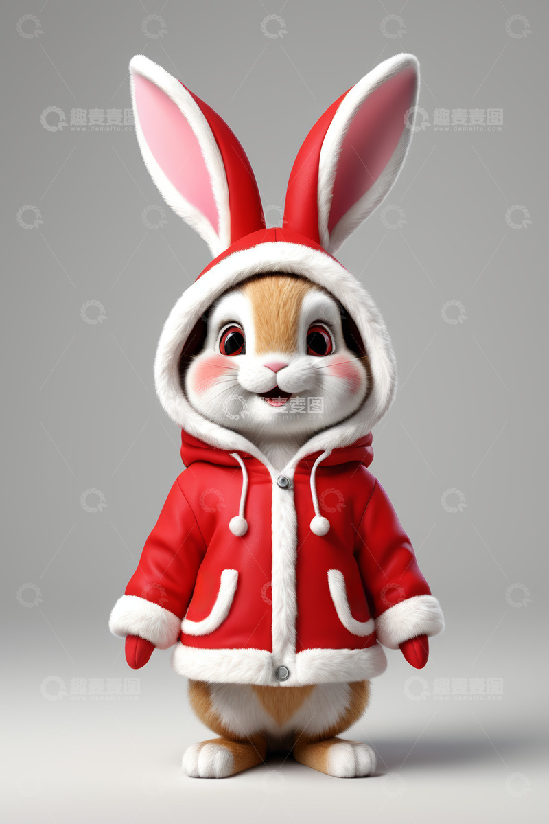 高清大图下载【趣麦麦图】穿红衣的可爱动画兔子