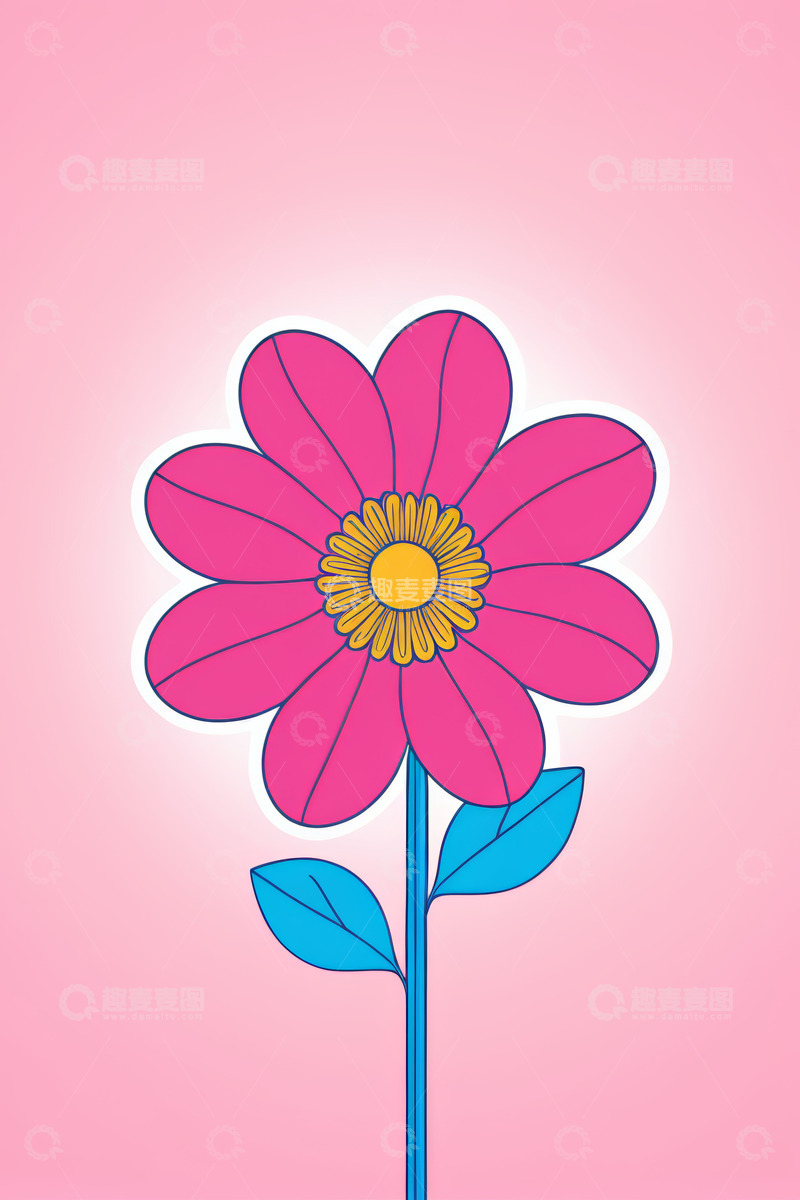 高清大图下载【趣麦麦图】粉色背景粉色花朵插画