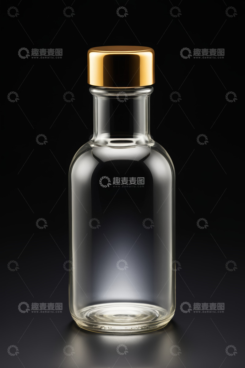 高清大图下载【趣麦麦图】透明玻璃瓶配金色瓶盖特写