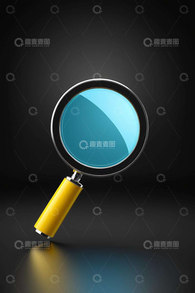 高清大图下载【趣麦麦图】黑色背景下的黄色手柄放大镜
