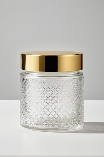 带金色盖子的玻璃花纹罐子