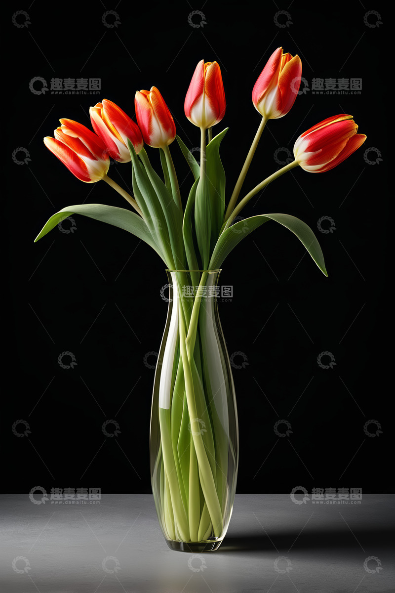 高清大图下载【趣麦麦图】花瓶中插着的红色郁金香