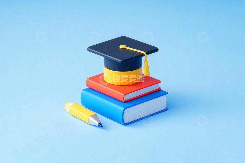 高清大图下载【趣麦麦图】书本上的学士帽与铅笔场景