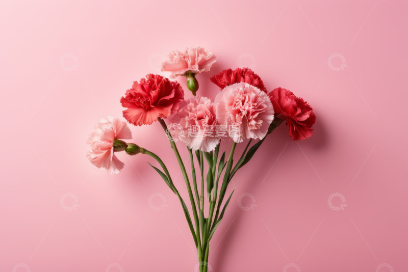 高清大图下载【趣麦麦图】粉色背景上的康乃馨花束