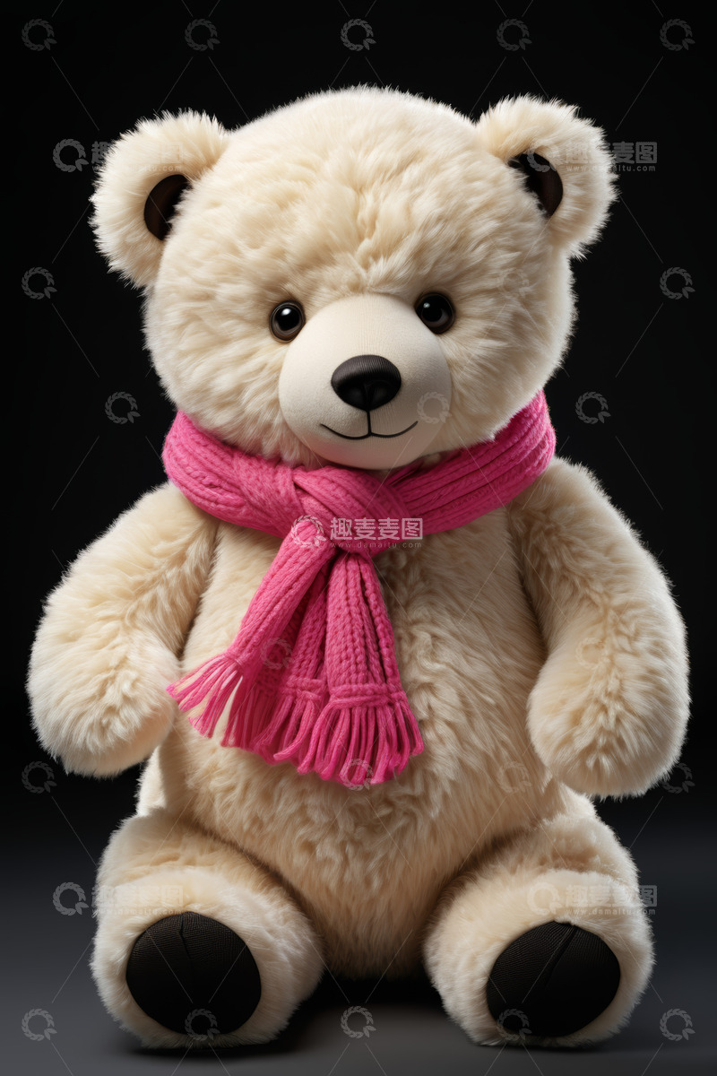 高清大图下载【趣麦麦图】戴粉色围巾的毛绒玩具熊