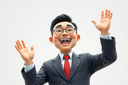 穿西装欢呼的卡通男性形象