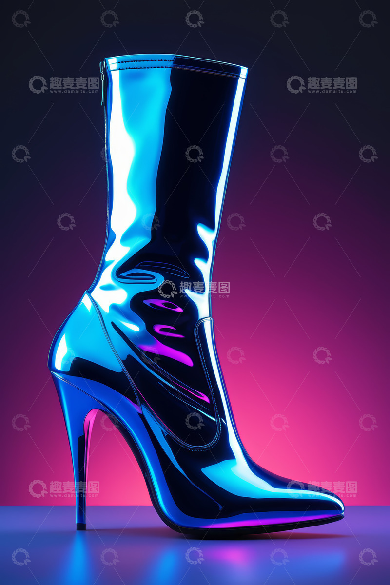高清大图下载【趣麦麦图】金属质感高跟女靴特写