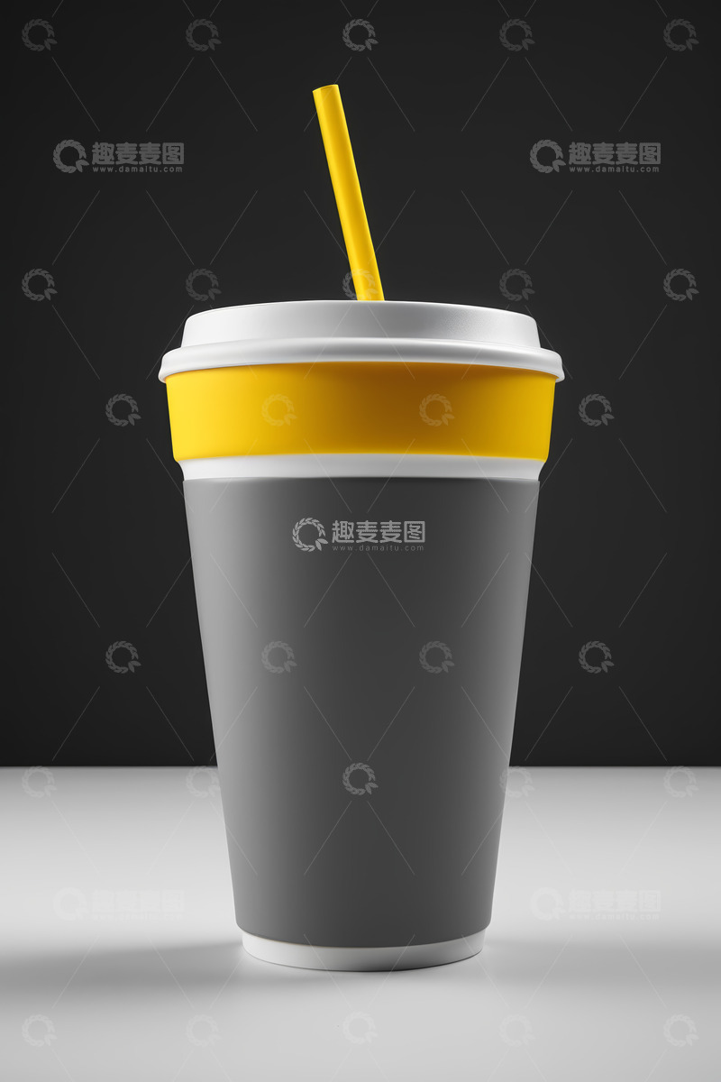 高清大图下载【趣麦麦图】带吸管的黄色灰色纸杯