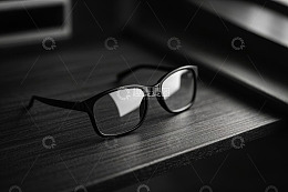 桌上黑色时尚眼镜特写