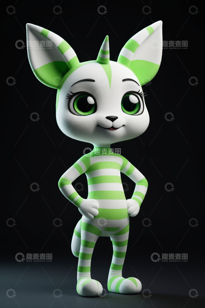 高清大图下载【趣麦麦图】绿白条纹卡通狐狸形象