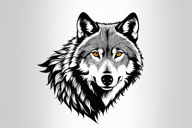 高清大图下载【趣麦麦图】黑白风格狼的头部特写