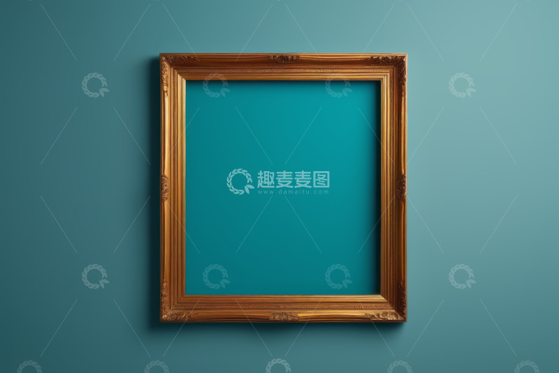 高清大图下载【趣麦麦图】蓝色背景上的金色装饰画框