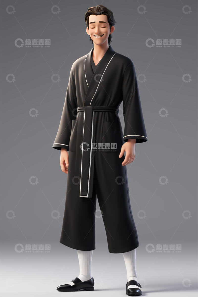 高清大图下载【趣麦麦图】身着黑色浴袍的男性形象