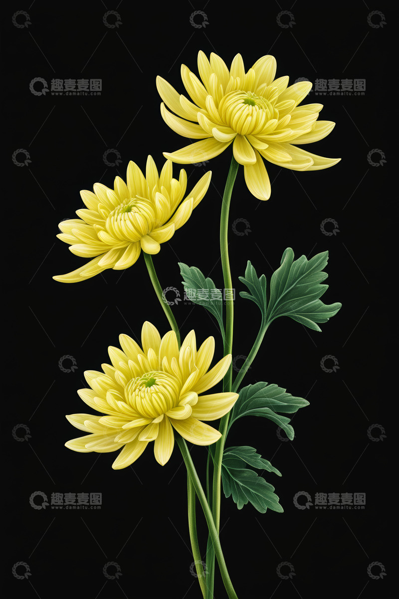 高清大图下载【趣麦麦图】三朵黄色菊花特写