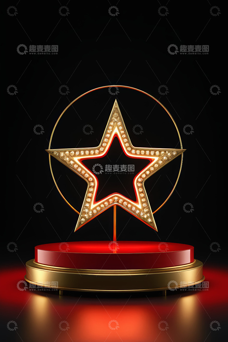 金色星形装饰置于红色底座上