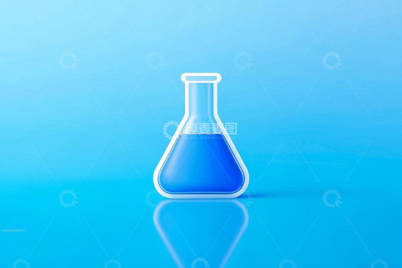高清大图下载【趣麦麦图】蓝色背景中的锥形实验烧瓶