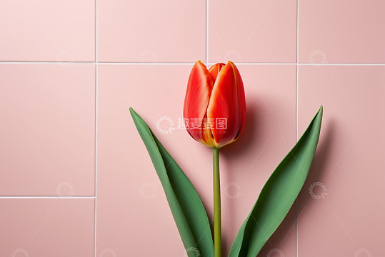 粉色背景前的红色郁金香