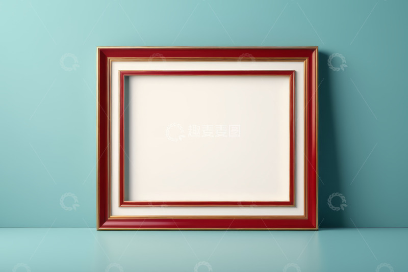 高清大图下载【趣麦麦图】红色金边相框置于蓝背景
