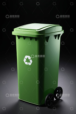 绿色可回收垃圾桶带轮特写